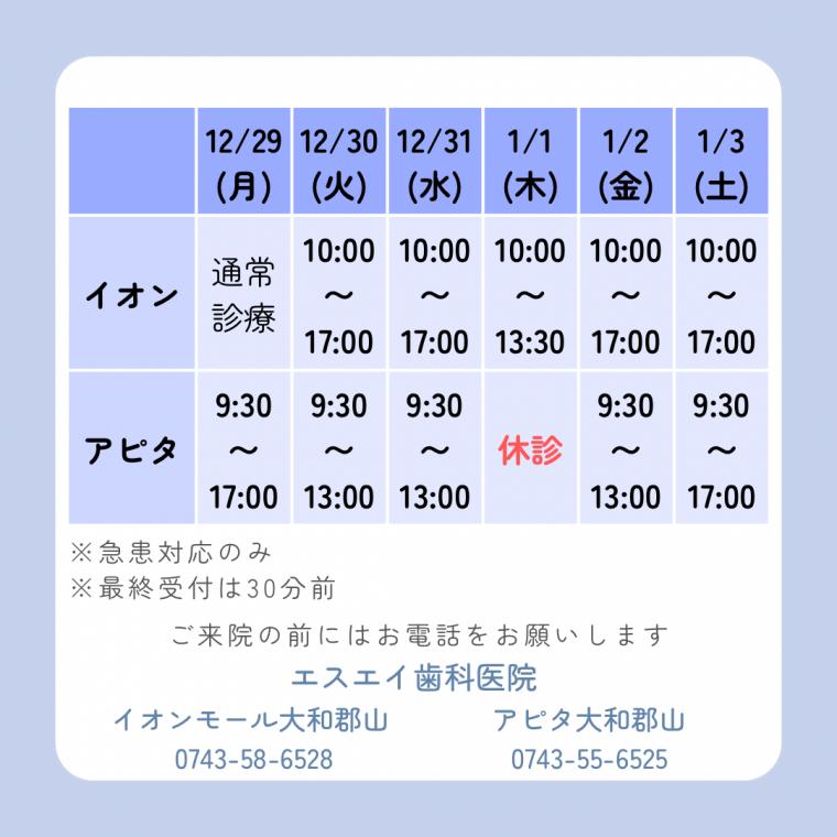 年末年始の診療について